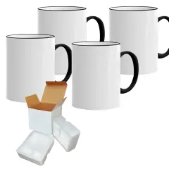 4 Pcs 11OZ Black Rim & Handle Sublimation Mugs With Foam Support Boxes