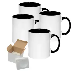 4 Pcs 11OZ Black Inner & Handle Sublimation Mugs With Foam Support Boxes