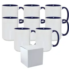 8 Pcs 15OZ El Grande Dark Blue Inside & Handle Sublimation Mugs With Foam Support Boxes