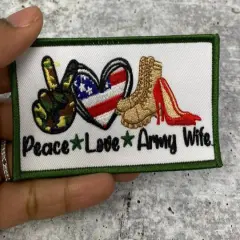 "Peace. Love. ARMY Wife", Iron-on Patch, Embroidery Patch, Military Wife Badge, Size 3"x2" inches