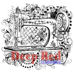 Deep Red Stamps Sewing Machine Flourish Rubber Cling Stamp 3 x 3 inches