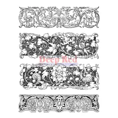 Deep Red Stamps Carved Botanical Borders Rubber Cling Stamp Set 4.25 x 5.5 inches