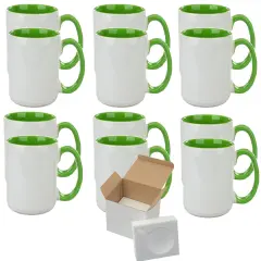 12 Pcs 15OZ El Grande Light Green Inside & Handle Sublimation Mugs With Foam Support Boxes