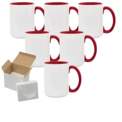 6 Pcs 15OZ El Grande Red Inside & Handle Sublimation Mugs With Foam Support Boxes