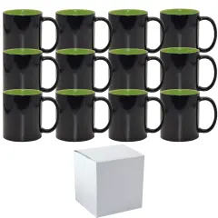 12 Pack 11 oz Magic Mugs GREEN INNER Professional Grade Sublimation Mug- Sublimation Series - With Individual White Gift Boxes