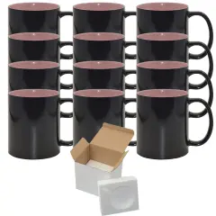 12 Pack 15oz Pink Inner Magic Color Changing Sublimation Mugs - Cardboard Box with Foam Supports