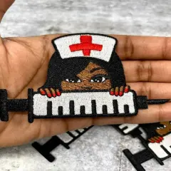 "Peek-a-boo Nurse" w/Needle Small Patch, Embroidery, Iron-on Exclusive Applique, Size 3" inches