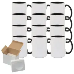 12 Pcs 15OZ El Grande Black Inside & Handle Sublimation Mugs With Foam Support Boxes