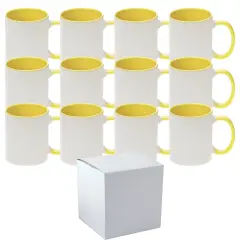 12 Pcs 11OZ Yellow Inner & Handle Sublimation Mugs With Individual White Boxes