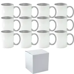 12 Pack 11 oz. SILVER Inner & Handle- Ceramic Sublimation Mugs - Professional Grade - With Individual White Gift Boxes