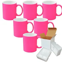 6 PACK 11OZ PINK Fluorescent / Neon Sublimation Mugs with Foam Supports Cardboard Boxes