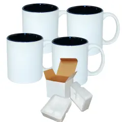 4 PACK 11 oz. Ceramic Mug Two-Tone - Black - Individually Packed in a Protective Gift Box