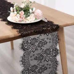 Lace Table Runner Vintage Black Lace Rustic Wedding Table Decor 14 x 120 inches Long
