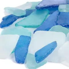 Sea Glass 11 Ounces Cobalt Blue, White & Aqua Mix Sea Glass - Bulk Seaglass Pieces for Beach Decor & Crafts