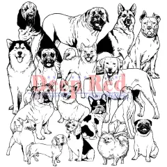 Deep Red Stamps Dogs Background Rubber Cling Stamp 3 x 3.2 inches