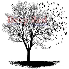 Deep Red Stamps Blackbird Tree Rubber Cling Stamp 3.2 x 3.2 inches