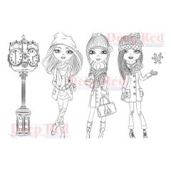Deep Red Stamps City Girls Winter Time Rubber Cling Stamp 4 x 6 inches