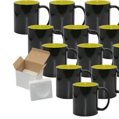 12 Pack 11oz Yellow Inner Magic Color Charging Sublimation Mugs - Cardboard Box with Foam Supports