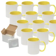 12 Pcs 11OZ Yellow Inside & Handle Sublimation Mugs With Foam Support Boxes