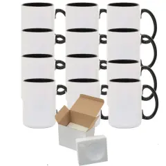 12 Pcs 11OZ Black Inside & Handle Sublimation Mugs With Foam Support Boxes