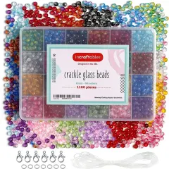 Incraftables Crackle Glass Beads 24 Colors 1100pcs 6mm Kit for Jewelry Making, Hair Accessories, Bracelets, & Crafts. Multicolor Lampwork Assorted Crafting Bead with Organizer Box for Kids & Adults