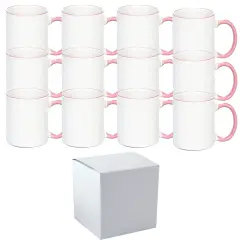 12 Pcs 11OZ Pink Rim & Handle Sublimation Mugs With Individual White Boxes