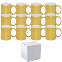 12 Pack 11 oz. METALLIC GOLD outer & Handle- Ceramic Sublimation Mugs - Professional Grade- With Individual White Gift Boxes