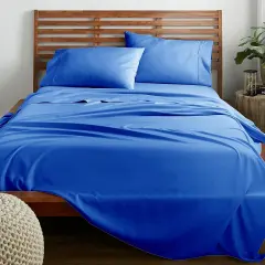 American Home Collection Ultra Soft 4 Piece Microfiber Bedding Sheets and Pillowcase Set Lightweight and Wrinkle Free Blue