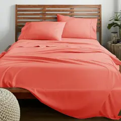 American Home Collection Ultra Soft 4 Piece Microfiber Bedding Sheets and Pillowcase Set Lightweight and Wrinkle Free Peach