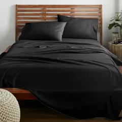 American Home Collection Ultra Soft 4 Piece Microfiber Bedding Sheets and Pillowcase Set Lightweight and Wrinkle Free Black