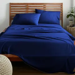 American Home Collection Ultra Soft 4 Piece Microfiber Bedding Sheets and Pillowcase Set Lightweight and Wrinkle Free Navy