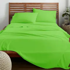 American Home Collection Ultra Soft 4 Piece Microfiber Bedding Sheets and Pillowcase Set Lightweight and Wrinkle Free Lime Green