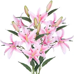 Lily Artificial Flowers Bouquet 30&rdquo; Long Stems Dozen Blooming Silk Flower Heads, Wedding Decoration Indoor Office DIY Home Decor, 3pcs Pink