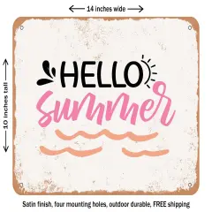 DECORATIVE METAL SIGN - Hello Summer - 3 - Vintage Rusty Look