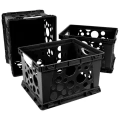 Storex Large Storage and Filing Crate with Comfort Handles, Black/White (Case of 3)