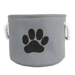 DII Polyester Pet Bin Paw Gray Round Medium