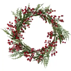 Northlight Real Touch&trade;️ Frosted Berries and Pine Artificial Christmas Wreath - 18" - Unlit Red