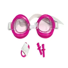 Swim Central 6" Pink Goggles, Ear Plug and Nose Clip Swimming Pool Accessory Combo Set for Juniors