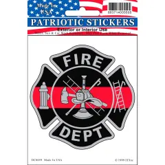 DC0059 Black Fire Dept. Logo w/ Thin Red Line Sticker (3.5''x4.125'')