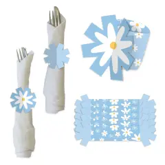 Big Dot of Happiness Blue Daisy Flowers - Floral Party Paper Napkin Holder - Napkin Rings - Set of 24