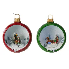 Northlight LED Lighted Winter Scene Christmas Ornament Decorations - 5.75" - Multi - Set of 2 Red