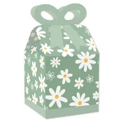 Big Dot of Happiness Sage Green Daisy Flowers - Square Favor Gift Boxes - Floral Party Bow Boxes - Set of 12