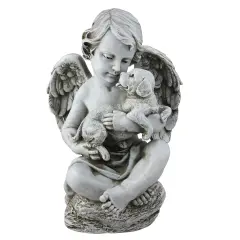 Roman 11.5" Joseph's Studio Cherub Angel with Puppy Dog Outdoor Garden Statue Gray
