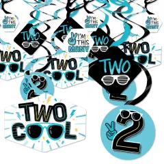 Big Dot of Happiness Two Cool - Boy - Blue 2nd Birthday Party Hanging Decor - Party Decoration Swirls - Set of 40