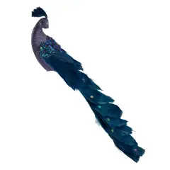 Northlight Glittered Peacock Christmas Clip-On Christmas Ornament - 14.75" - Purple and Blue