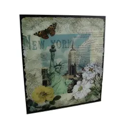 Decorative New York Statue of Liberty Floral Glass Wall Hanging