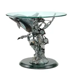 Metal and Glass Dolphin Seaworld End Table