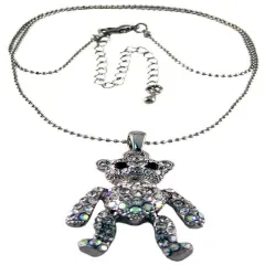 Rhinestone Encrusted Teddy Bear Pendant / Necklace AB