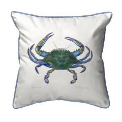Betsy Drake Blue Crab Extra Large 22 X 22 Indoor / Outdoor White Pillow