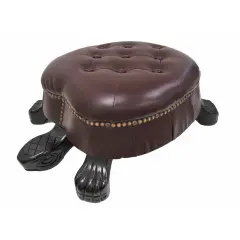Elegant Walnut Finish Turtle Ottoman Foot Stool
